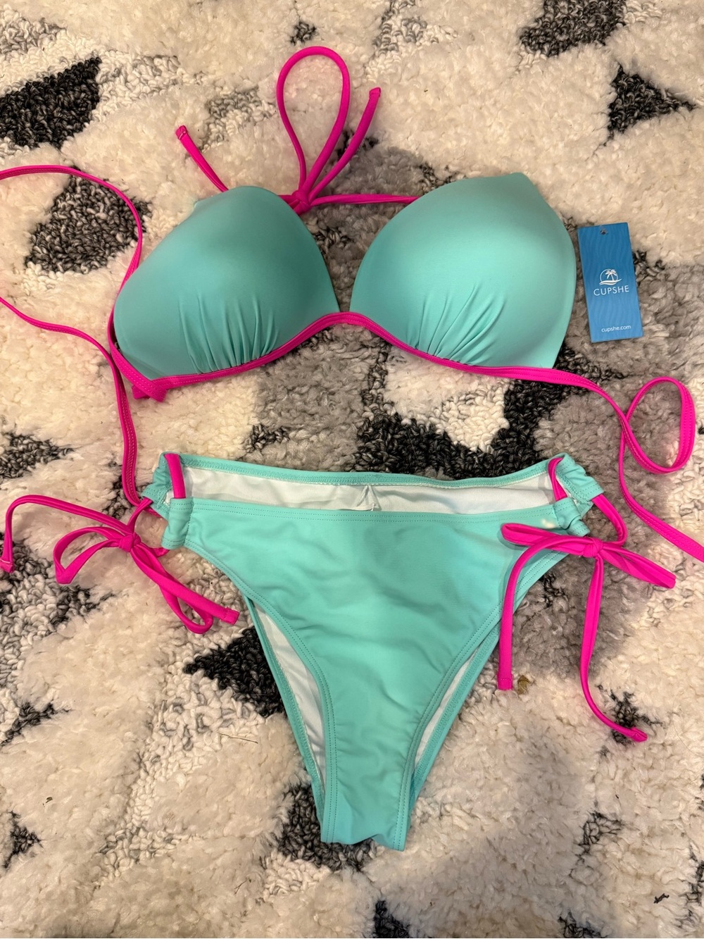 Cupshe Aqua Bikini with Hot Pink Trim